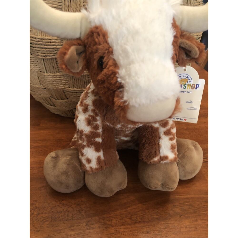 Build a Bear Workshop Bull Brown White Longhorn Horns Plush Stuffed BABW 14" New - Picture 3 of 9
